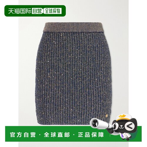 香港直邮Balmain 巴尔曼 女士 刺绣金属感花呢迷你半身裙 HF1LB00