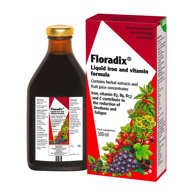 英国药房Floradix铁元补铁铁剂铁元素调节气养血口服液500ml*2