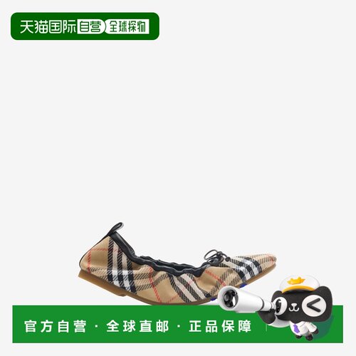 自营欧洲直邮Burberry博柏利 Fawn Check女士米色混纺棉芭蕾舞鞋