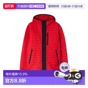 红色锦纶字母徽标贴片连帽羽绒 男士 自营欧洲直邮Burberry 博柏丽