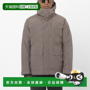 自营欧洲直邮SALOMON 灰色合成材料带帽男士鹅绒羽绒服外套