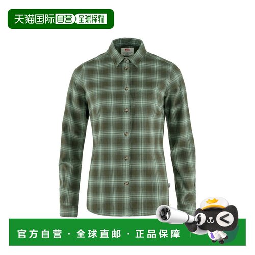 自营欧洲直邮Fjällräven Övik女士深森林绿/铜绿色棉格纹长袖衬衫