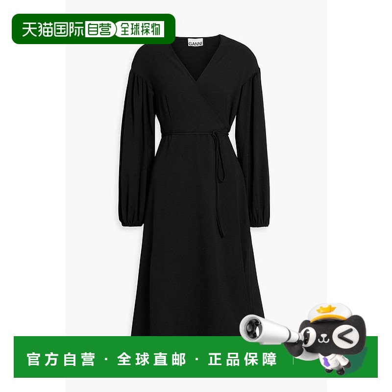 1h可退 香港直邮GANNI 甘尼 女士 褶皱绉纱中长缠绕式连衣裙 F580