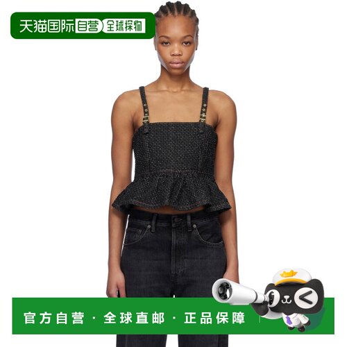 1h可退 香港直邮GANNI 甘尼 女士 黑色 Fluffy Denim Strap 上装