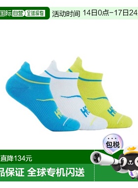 自营欧洲直邮HOKA 蓝色/白色/黄色棉质短筒运动袜子3双装男女通用