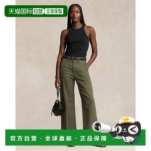 自营欧洲直邮Ralph Lauren拉夫劳伦 女士橄榄绿棉质阔腿chino裤