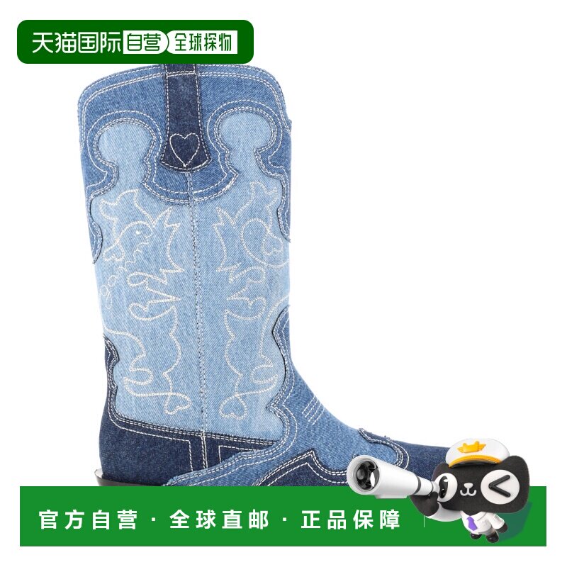 香港直邮GANNI 女士靴子 B1010148567 SS2026 蓝色牛仔靴西部靴