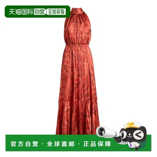 1h可退 香港直邮Etro 艾特罗 女士 印花缎面长款连衣裙 red红色