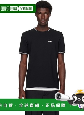 香港直邮BOSS 波士 男士 黑色 Stretch-Cotton Stripes & Logo T