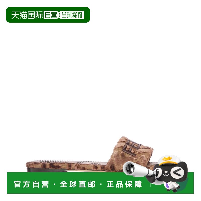 香港直邮Fendi 芬迪 女士 棕色帆布天鹅绒便鞋 8R8092AY9Z凉鞋