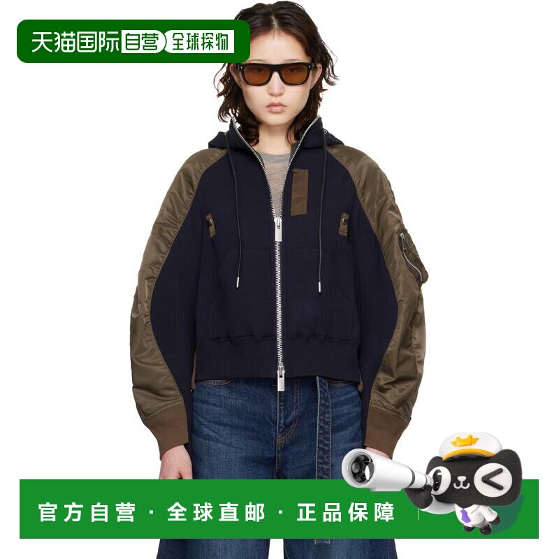 1h可退 香港直邮Sacai 女士 海军蓝 & 卡其色 Sponge Sweat 连帽