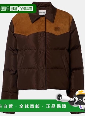 1h可退 香港直邮Miu Miu 缪缪 女士 ponge 山羊皮边羽绒夹克