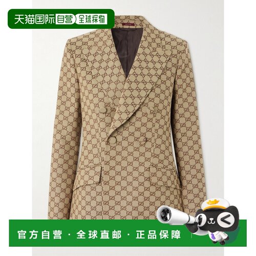 1h可退 香港直邮Gucci 古驰 女士 canvas-jacquard 双排扣棉混纺