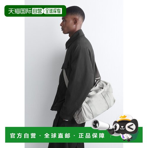 自营COS 男士灰色尼龙运动包斜挎包单肩包手提包旅行包