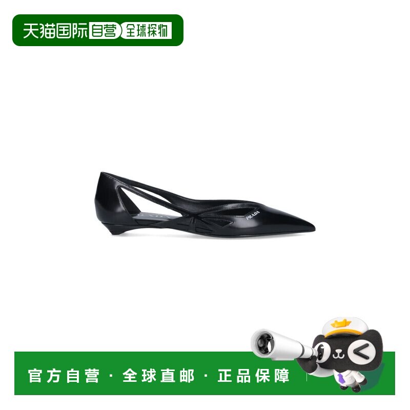 1h可退 香港直邮Prada 普拉达 女士 剪口黑色绒毛皮质芭蕾平底鞋