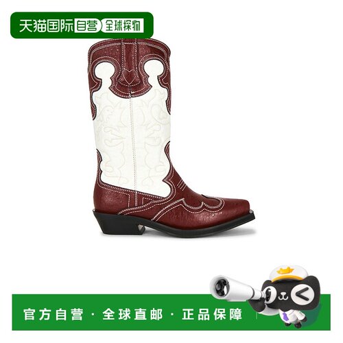 香港直邮GANNI 甘尼 女士 中筒刺绣西部风格靴子皮鞋女靴 D1010