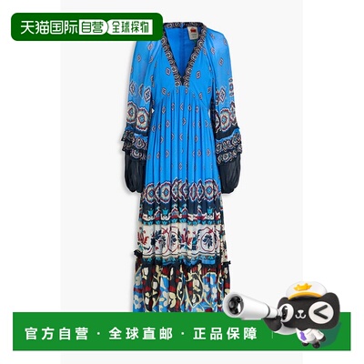 1h可退 香港直邮FARM RIO 女士 褶皱印花乔其纱长款连衣裙 328983