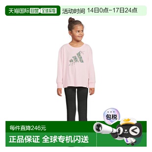 1h可退 香港直邮adidas 阿迪达斯 女童 印花T恤喇叭型裤子套装(学