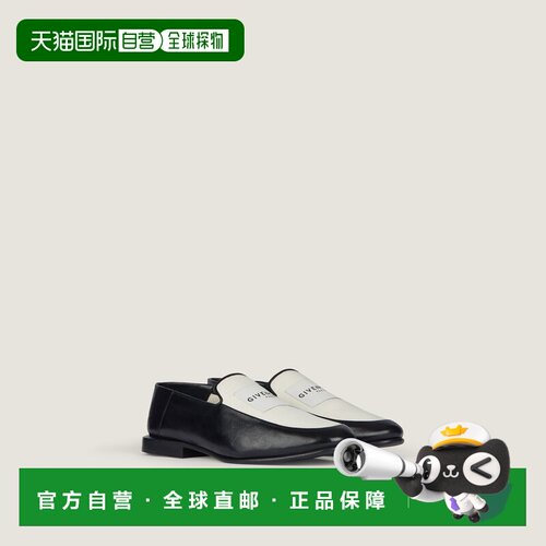 自营欧洲直邮Givenchy纪梵希 Label女士黑色/米色皮革帆布乐福鞋
