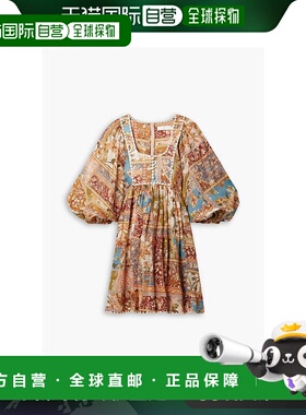 香港直邮ZIMMERMANN 女士 Chintz 钩编印花苎麻迷你连衣裙 7204DS