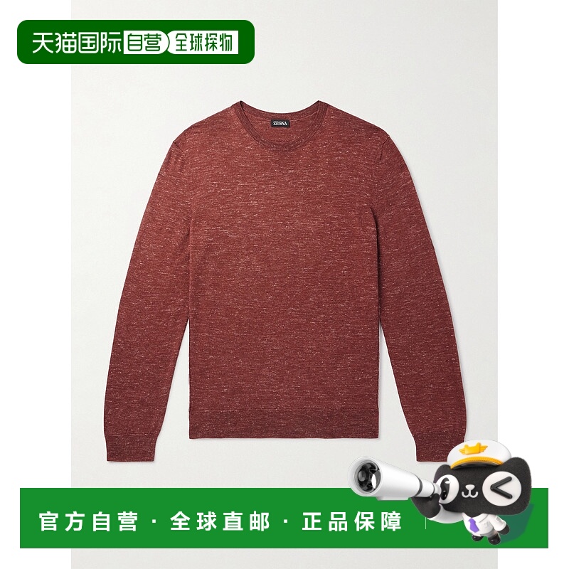 香港直邮Zegna 杰尼亚 男士 深紫色丝质羊绒亚麻混纺毛衣 UFF91A9