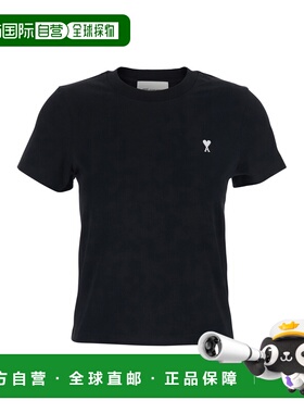 1h可退 香港直邮Ami Paris 女士 ADC on Front 黑色短款刺绣棉质T