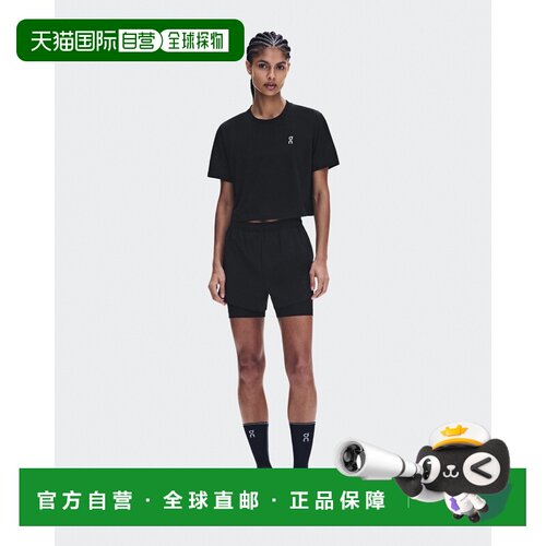 自营欧洲直邮On昂跑 Train-T Crop女士黑色短款上衣聚酯纤维T恤