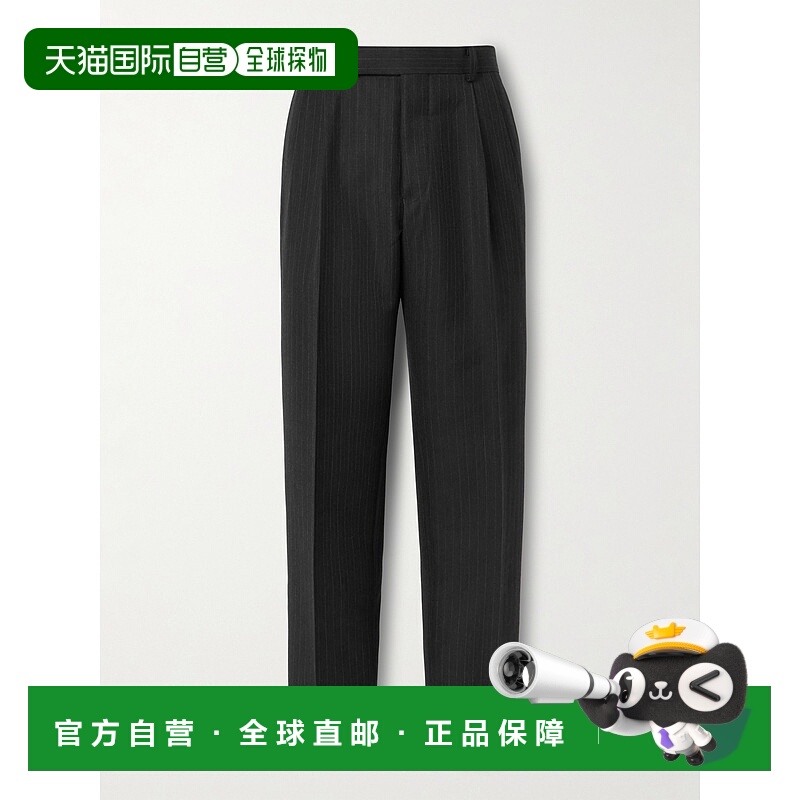 1h可退 香港直邮AURALEE 男士 直筒褶裥细条纹羊毛裤子 A25AP02BS