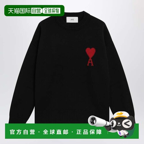 香港直邮Ami Paris 女士 Ami de Coeur 黑色初剪羊毛毛衣 UKS8380