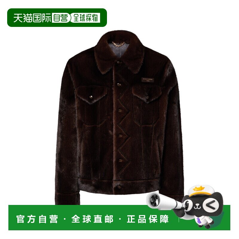自营欧洲直邮LV路易威登 男士深棕色貂皮卡车司机夹克皮夹克男装