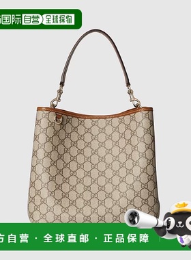 自营欧洲直邮Gucci古驰女士米色和深棕色GG Emblem 小号单肩包