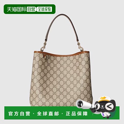 自营欧洲直邮Gucci古驰女士米色和深棕色GG Emblem 小号单肩包