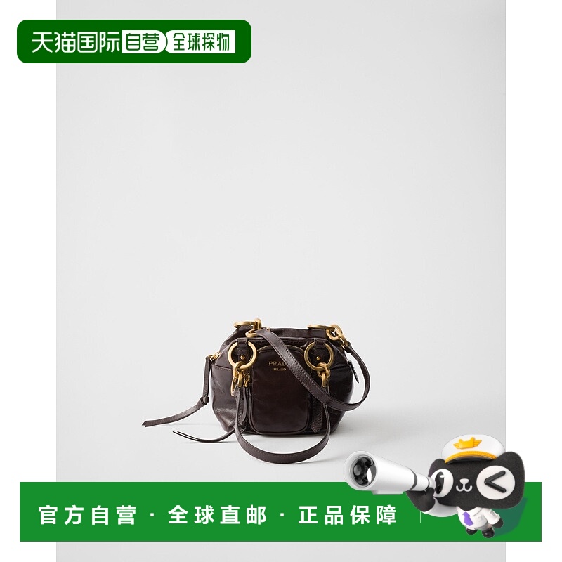 自营欧洲直邮Prada普拉达 女士深棕色小牛皮迷你拉链闭合手提包