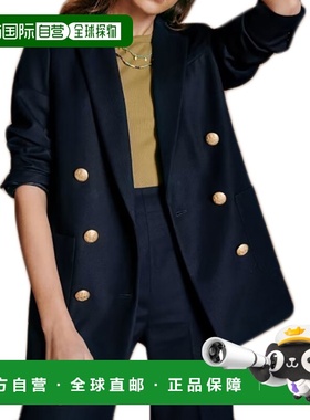 自营欧洲直邮Sezane 女士军蓝色MICHELE涤纶羊毛双排扣西装外套
