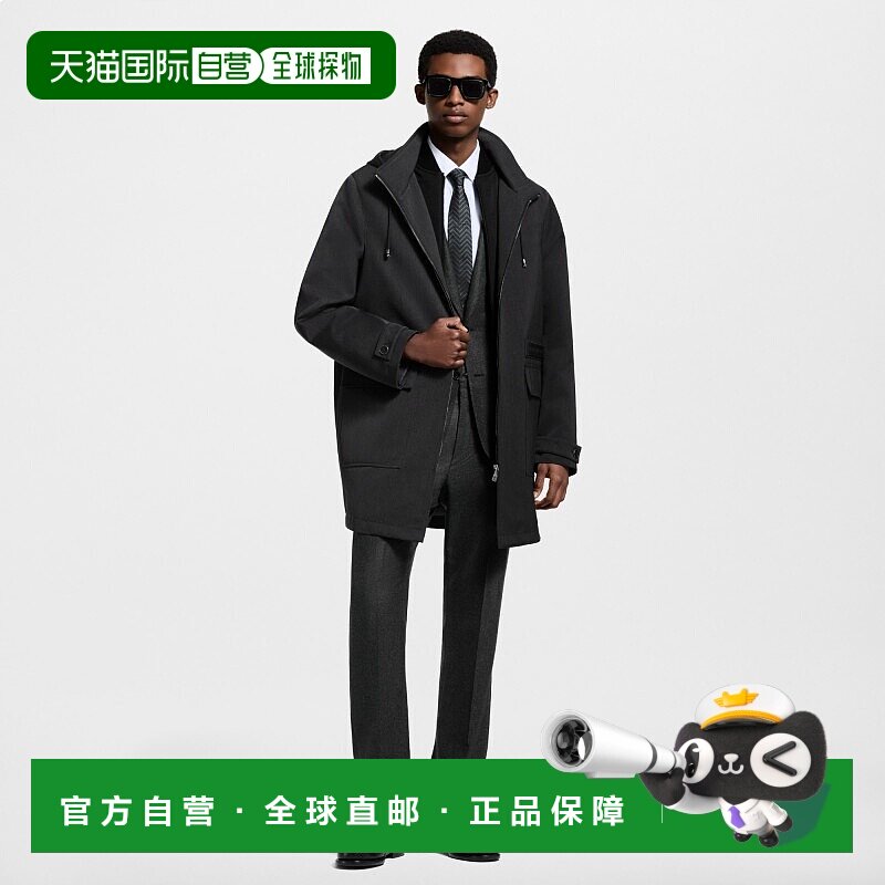 自营1h可退 欧洲直邮LV路易威登 男士深灰色初剪羊毛老花图案连帽