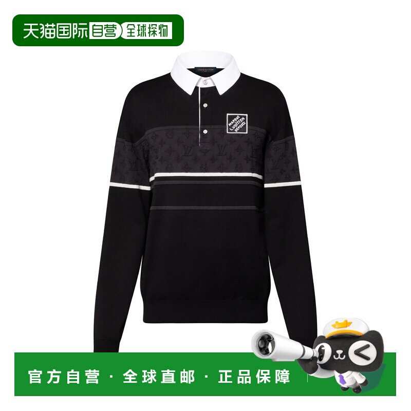 自营欧洲直邮LV路易威登 男士褪色黑棉老花图案长袖POLO衫男装