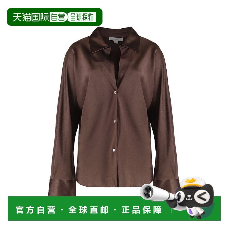香港直邮VINCE 女士 緞面紐扣襯衫 V055413024 brown棕色 舒适时
