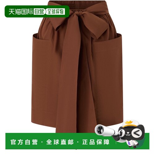 自营欧洲直邮CHLOE蔻依 女士纯棕色棉质系带中长半身裙长裙a字裙