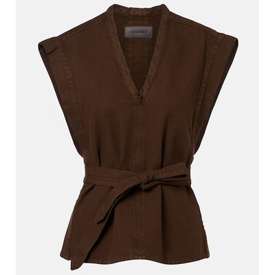 香港直邮Lemaire 女士 束带棉质斜纹布上衣 OT0011LD1067