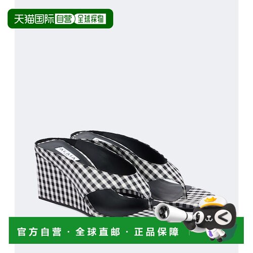 1h可退 香港直邮alaia 女士 Cube 方格棉布坡跟人字拖 black黑色