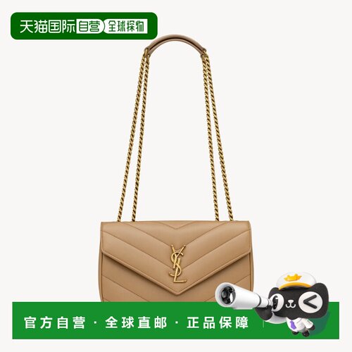 自营欧洲直邮YSL圣罗兰女士棕褐色小号绗缝皮革单肩包女包新款