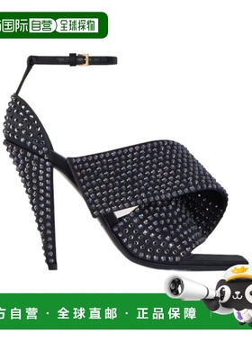 1h可退 香港直邮Givenchy 缎面镶钻方形切边高跟凉鞋 BE30A6E2FU