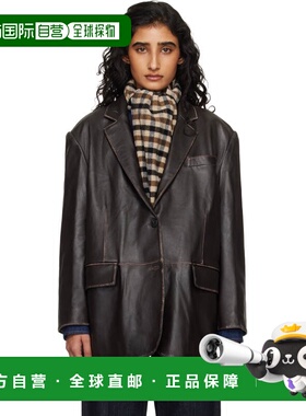 1h可退 香港直邮Weekend Max Mara 女士 棕色 Pila 皮革西装外套