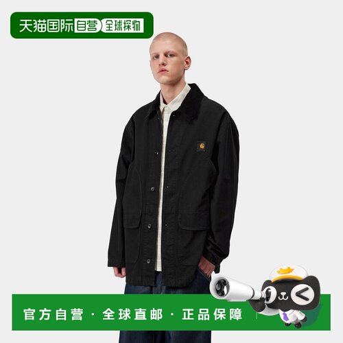 自营欧洲直邮Carhartt WIP Prescott男士黑色棉质灯芯绒领大衣