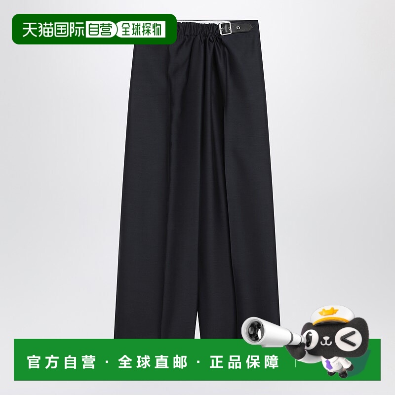 1h可退 香港直邮LOEWE 罗意威 女士 海军蓝羊毛真丝连腰带裤子 S5
