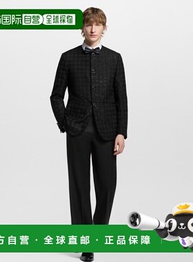 自营1h可退 欧洲直邮LV路易威登 男士黑色聚酯纤维格纹图案外套