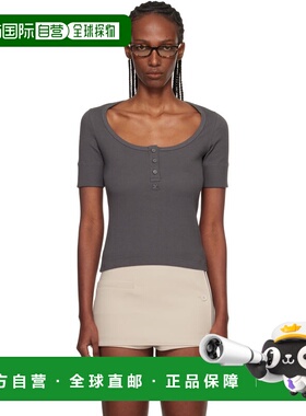 1h可退 香港直邮Courreges 女士 灰色 Buttoned 90's Rib T恤 126