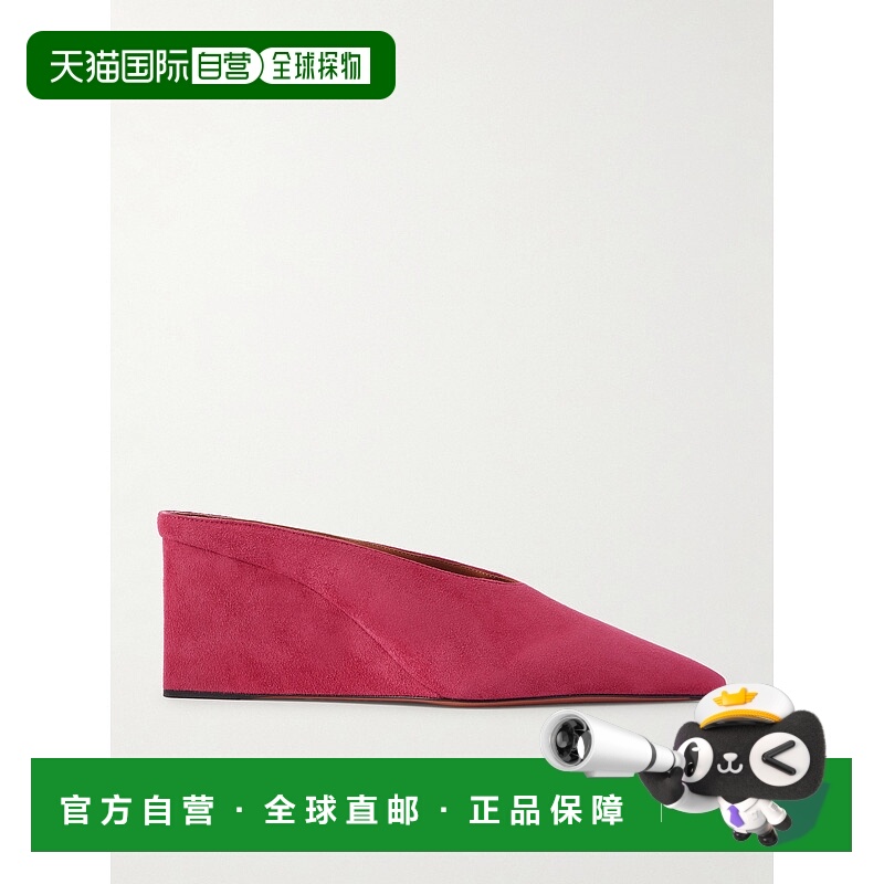 香港直邮alaia 女士 75 绒面革尖头坡跟凉拖 AA3M104C0H53