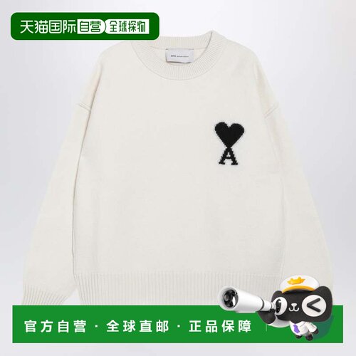 香港直邮Ami Paris 女士 Ami de Coeur 初剪羊毛毛衣(白色) UKS83
