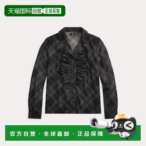 自营欧洲直邮Ralph Lauren拉夫劳伦 女士灰色/黑色棉质格纹衬衫